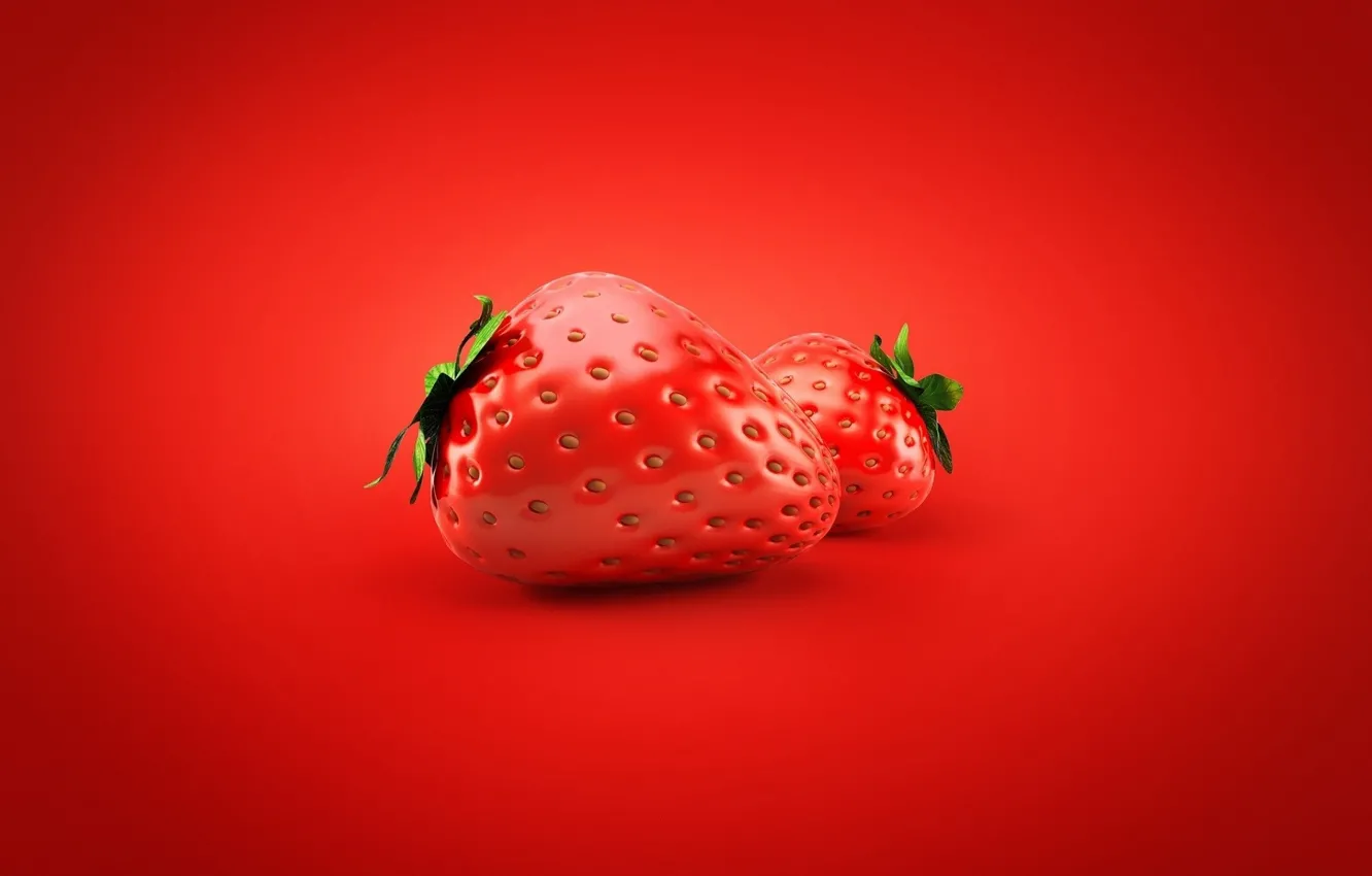 Фото обои ягоды, клубника, красный фон
