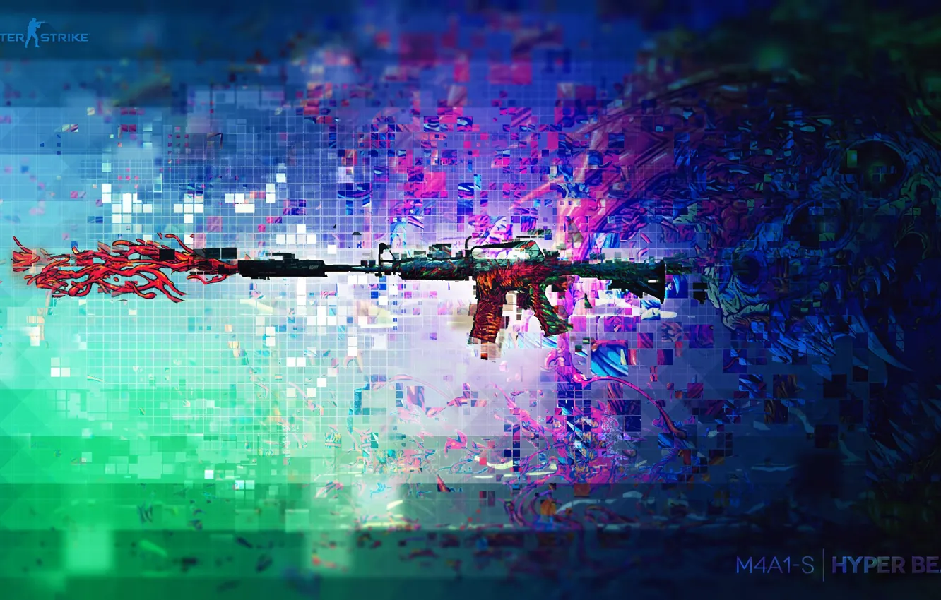 Фото обои monster, pixels, abstraction, counter strike, rifle, global offensive, csgo, cs go