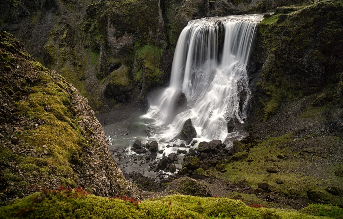 Фото обои природа, скалы, водопад