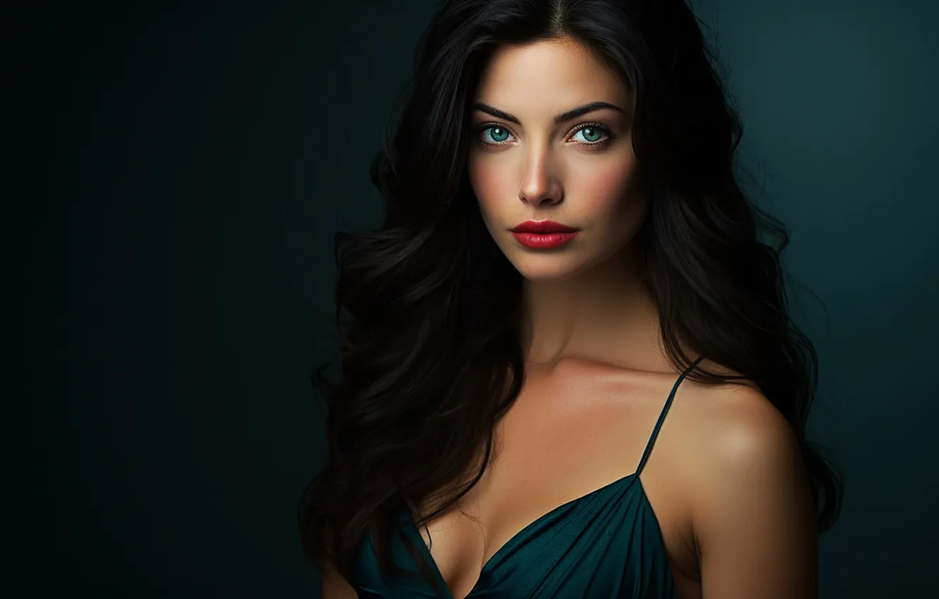 Фото обои cleavage, long hair, minimalism, model, women, digital art, black hair, simple background