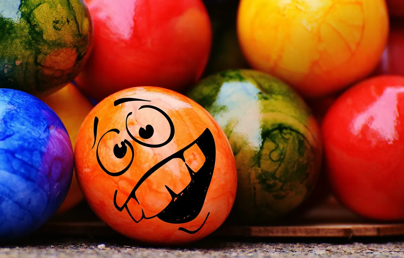 Фото обои colorful, смайл, Пасха, rainbow, Easter, eggs, funny, decoration