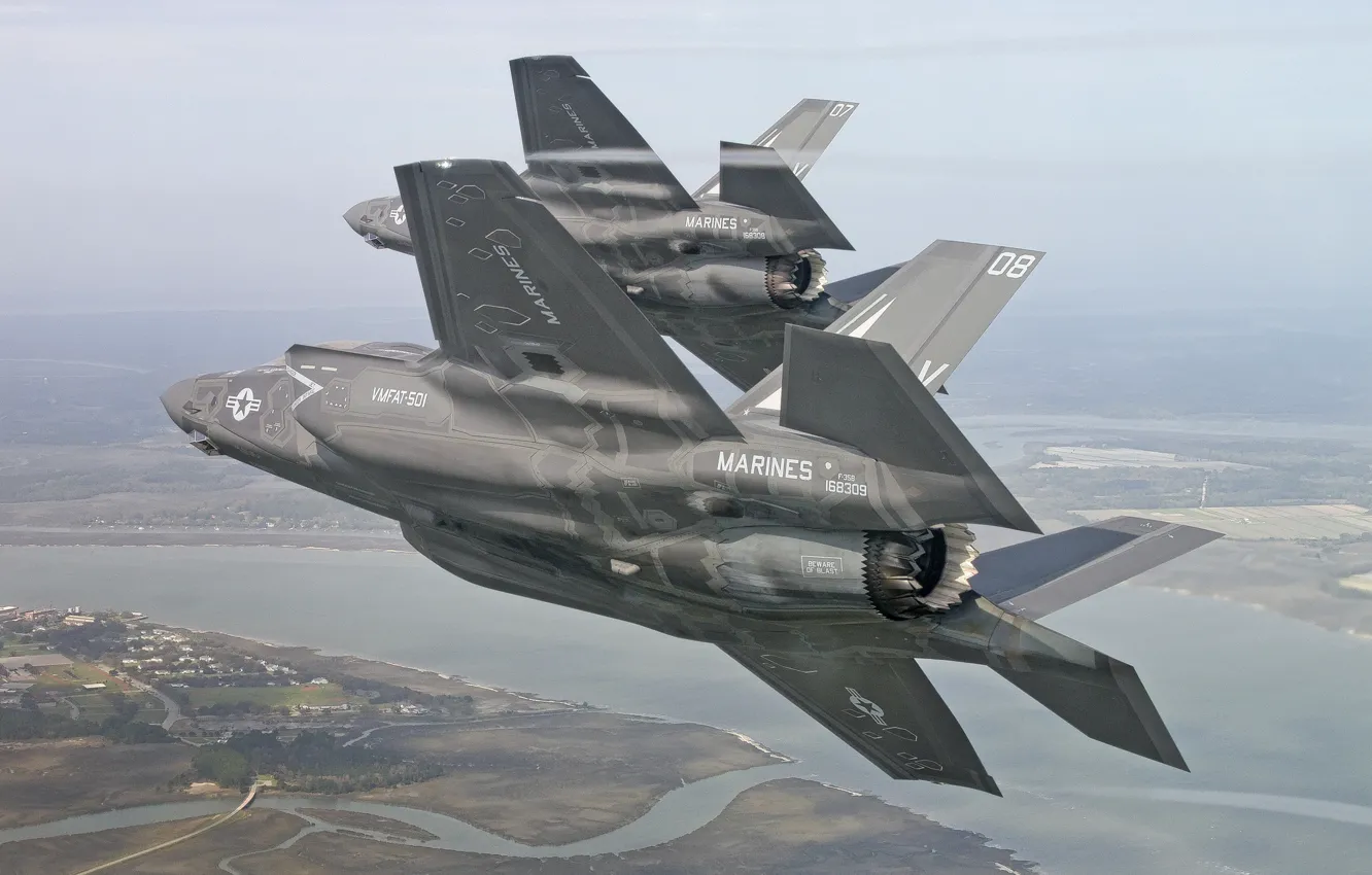 Фото обои полет, истребители, бомбардировщики, Lightning II, F-35B