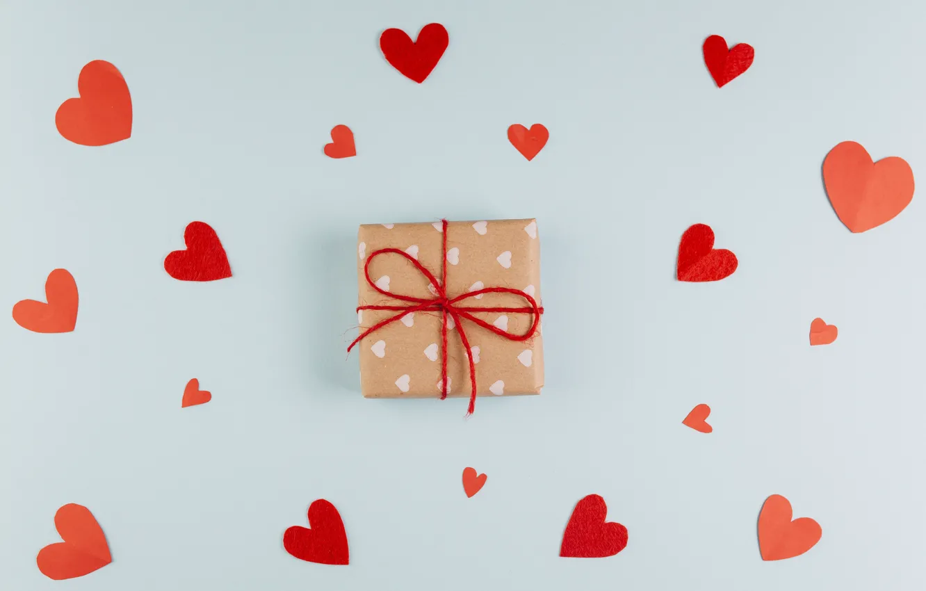 Фото обои фон, подарок, сердечки, Valentine's day