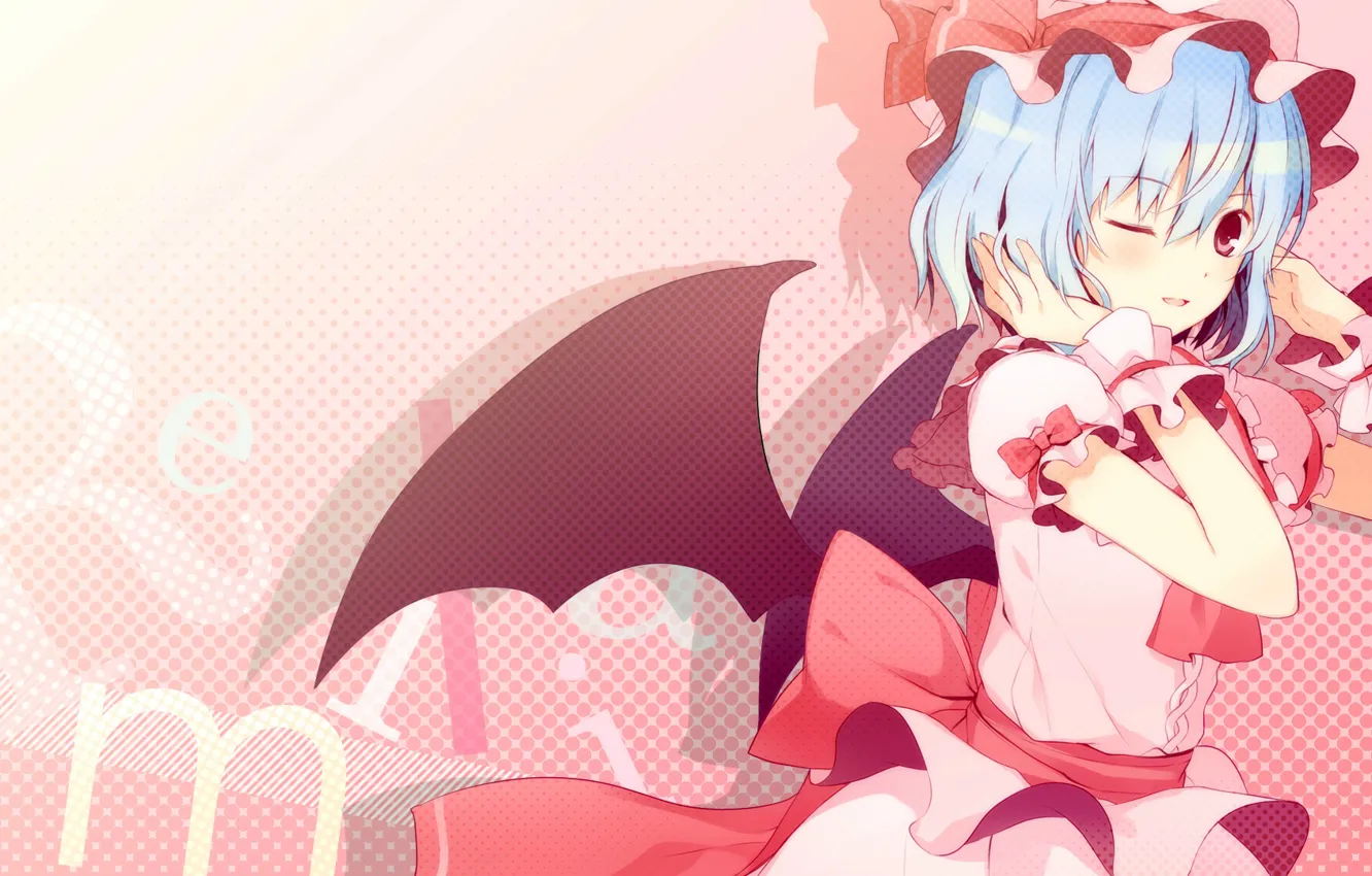 Фото обои крылья, чепчик, touhou, голубые волосы, remilia scarlet