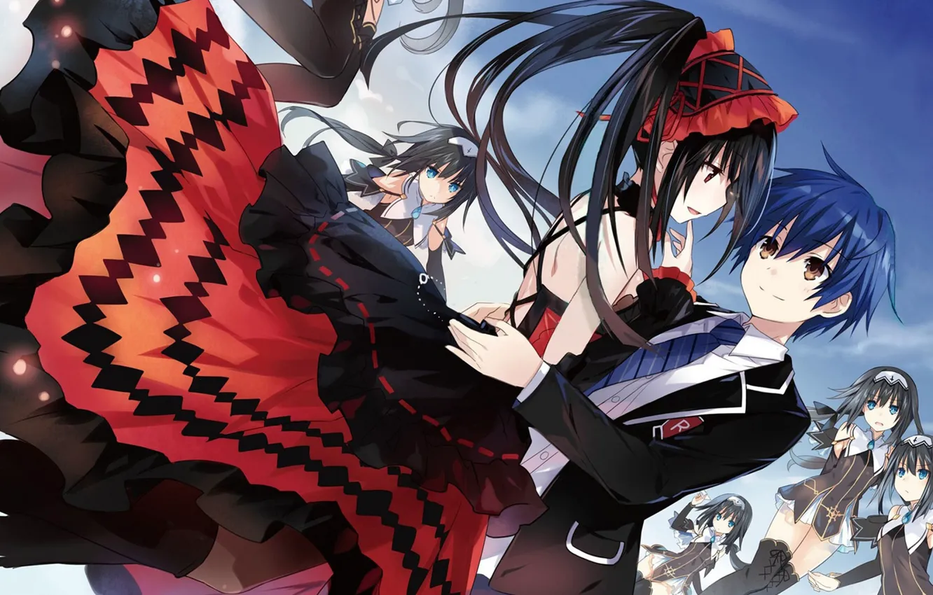 Фото обои аниме, арт, парочка, date a live, tokisaki kurumi, tsunako, arusu marina, itsuka shidou