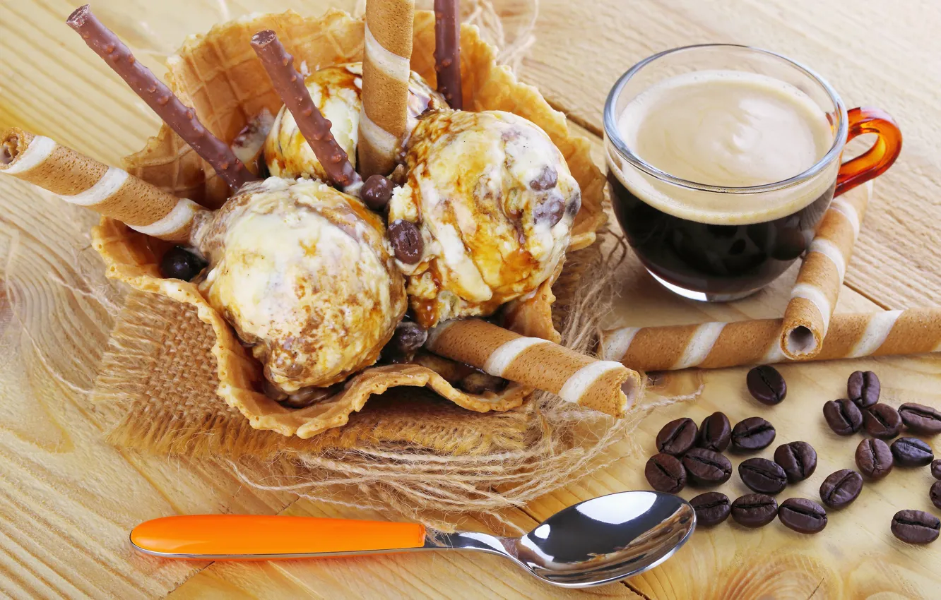 Фото обои кофе, мороженое, десерт, wood