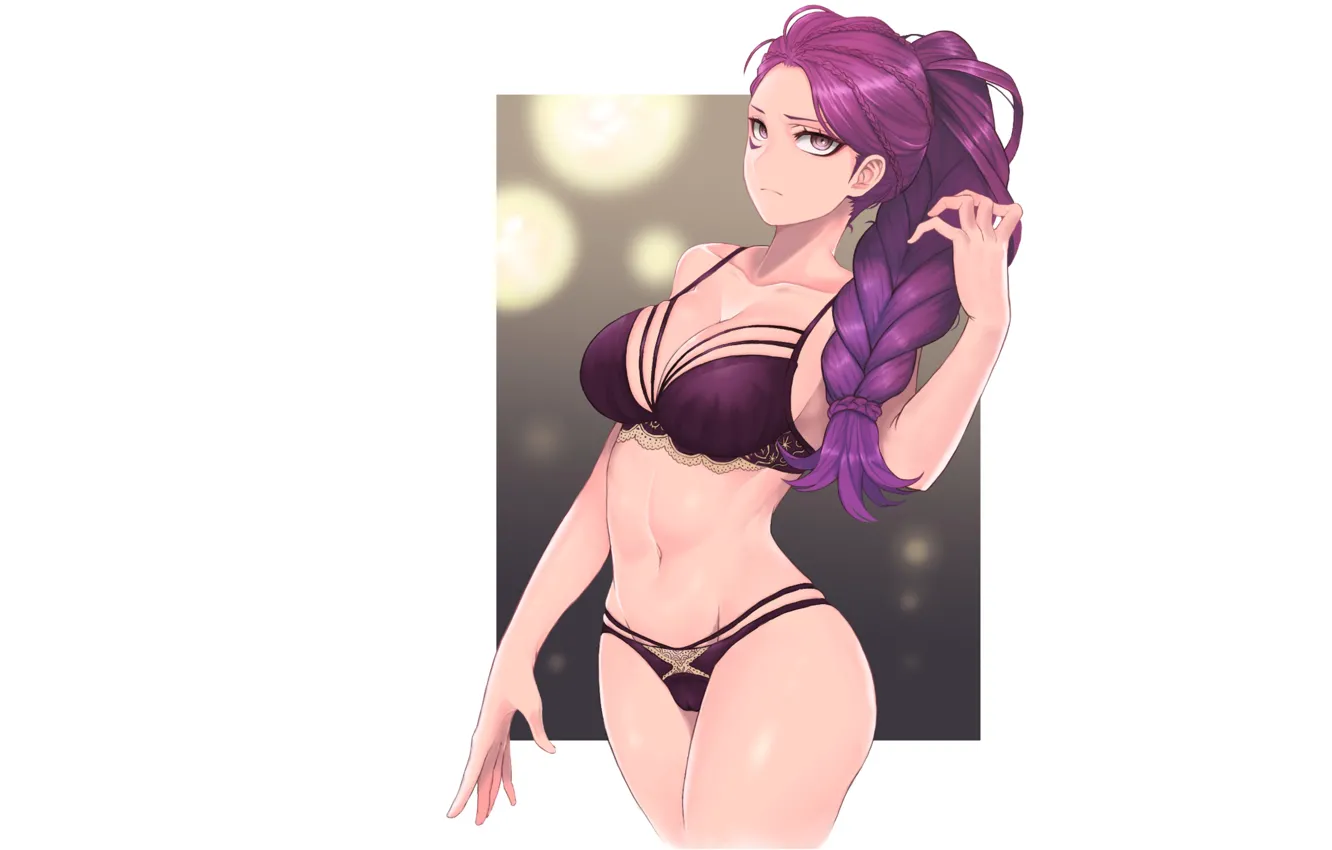 Фото обои girl, hot, sexy, bra, anime, purple, babe, underwear