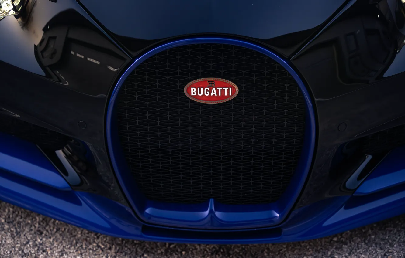 Фото обои Bugatti, logo, grille, Chiron, Bugatti Chiron