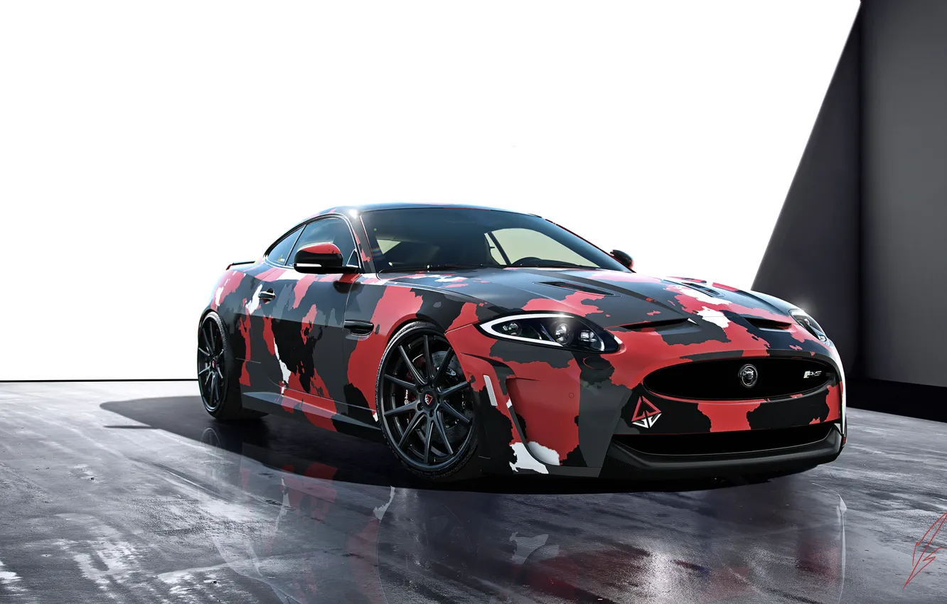 Фото обои Jaguar, Car, Front, Studio, Sport, XKR-S, Сamouflage