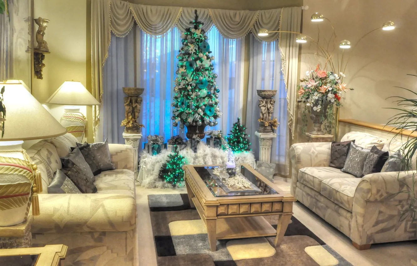 Фото обои комната, елка, новый год