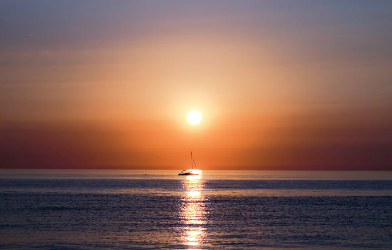 Фото обои море, ночь, лодка