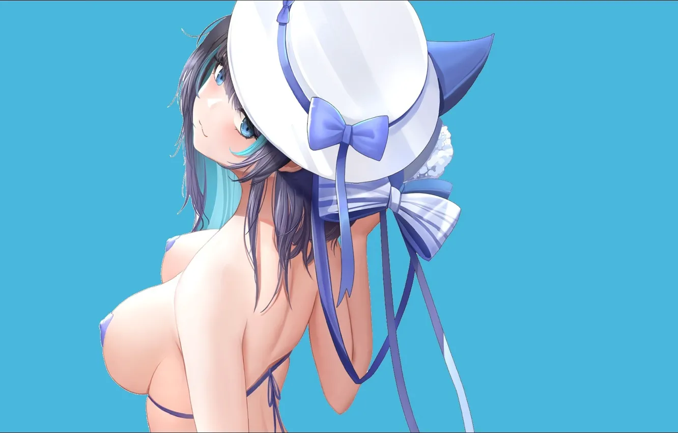 Фото обои купальник, девушка, рисунок, шляпа, аниме, girl, Anime, hat