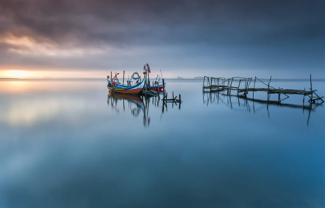 Фото обои ocean, portugal, pier, boat, aveiro lagoon