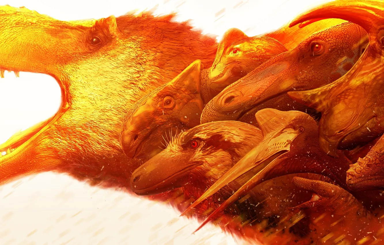 Фото обои динозавр, группа, белый фон