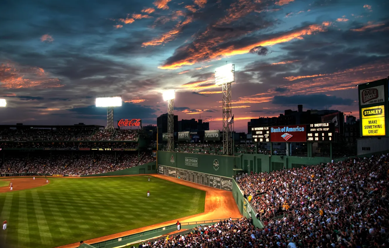 Фото обои облака, люди, бейсбол, Boston, beysball, park, fenway