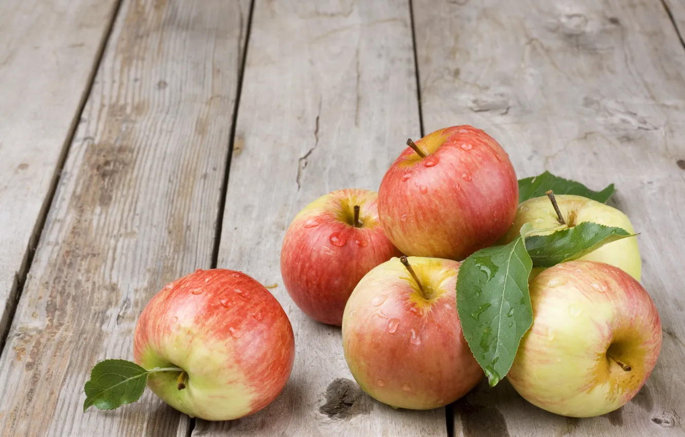 Фото обои яблоки, доски, фрукты