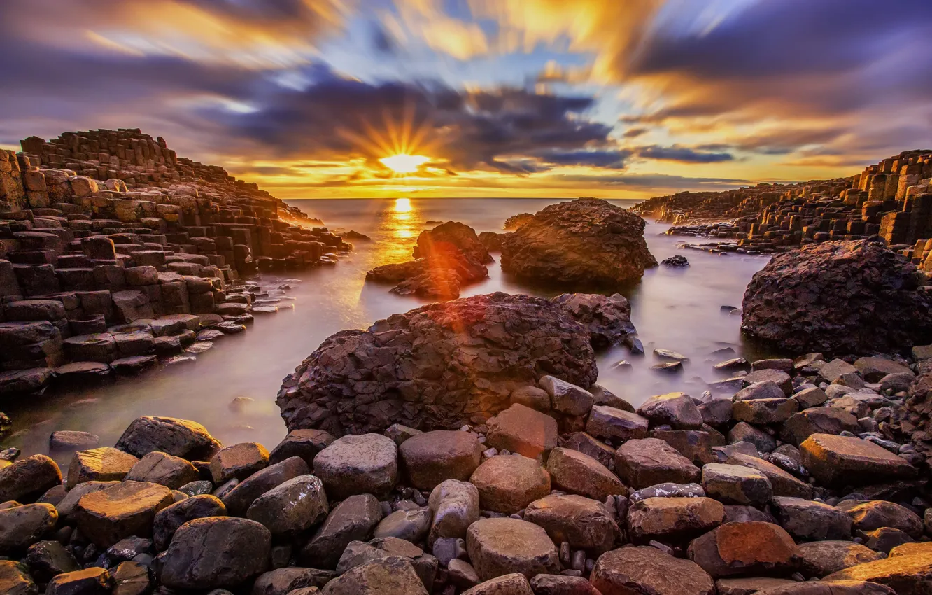 Фото обои закат, камни, побережье, Ирландия, Мойл