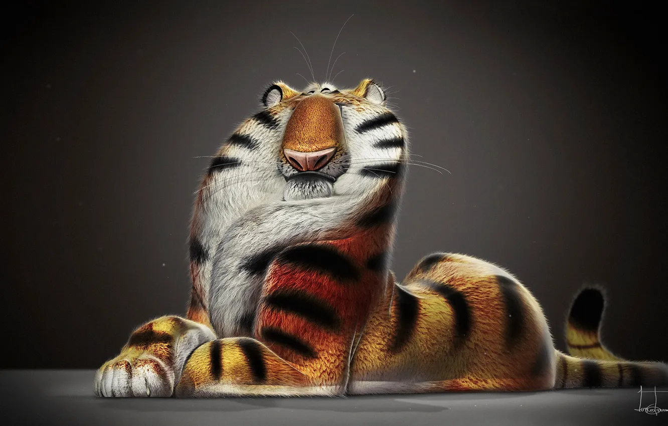 Фото обои тигр, рисунок, арт, tiger, рендер, jb vendamme