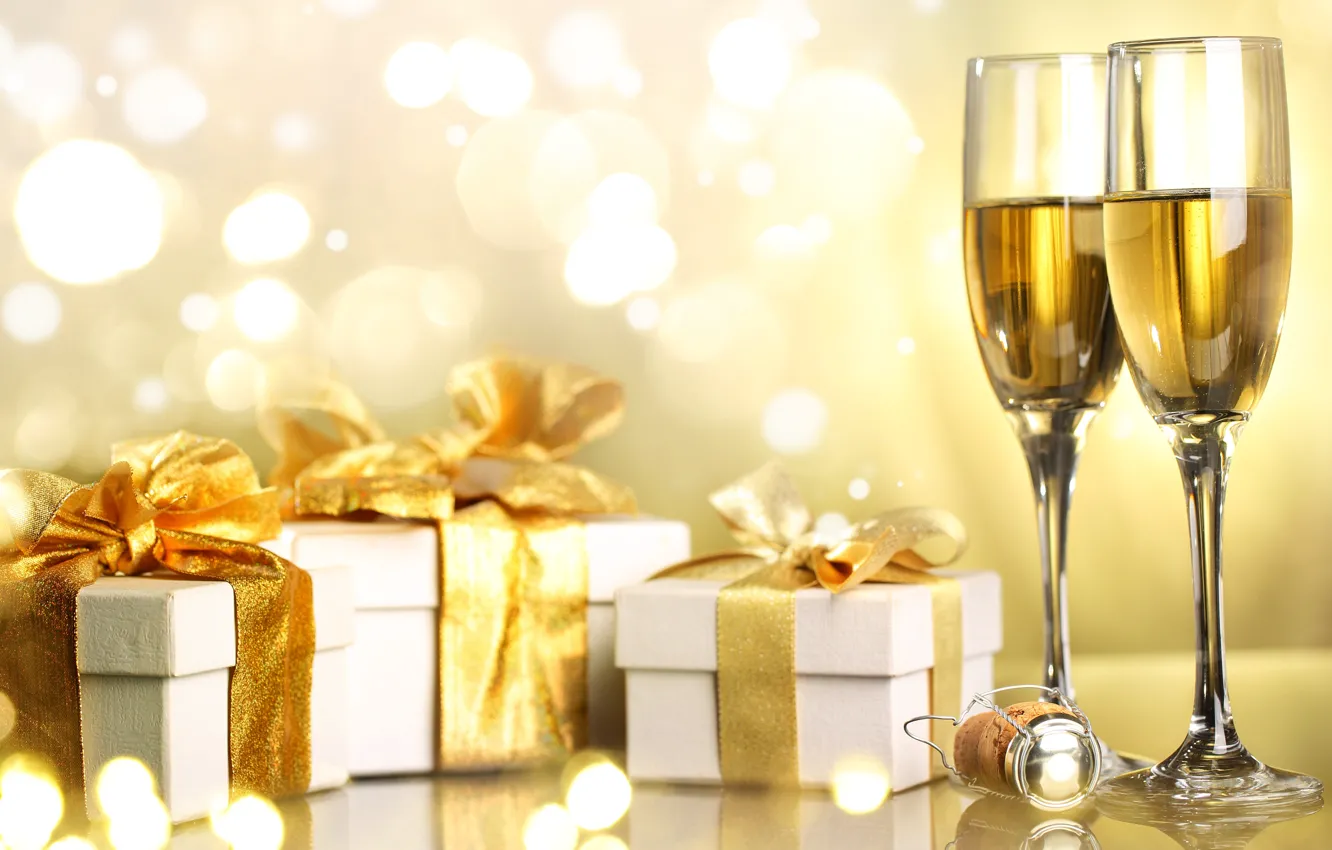 Фото обои ленты, праздник, Рождество, подарки, Happy New Year, Christmas, коробки, Merry Christmas
