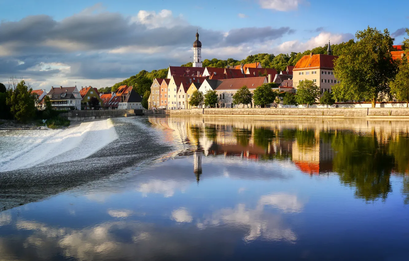 Фото обои город, река, здания, дома, Германия, Ландсберг