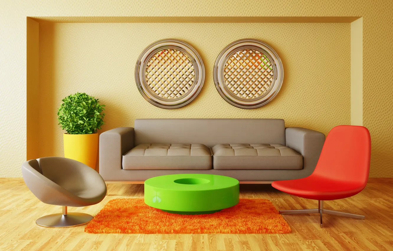 Фото обои диван, мебель, кресла, гостиная, room, interior, Modern