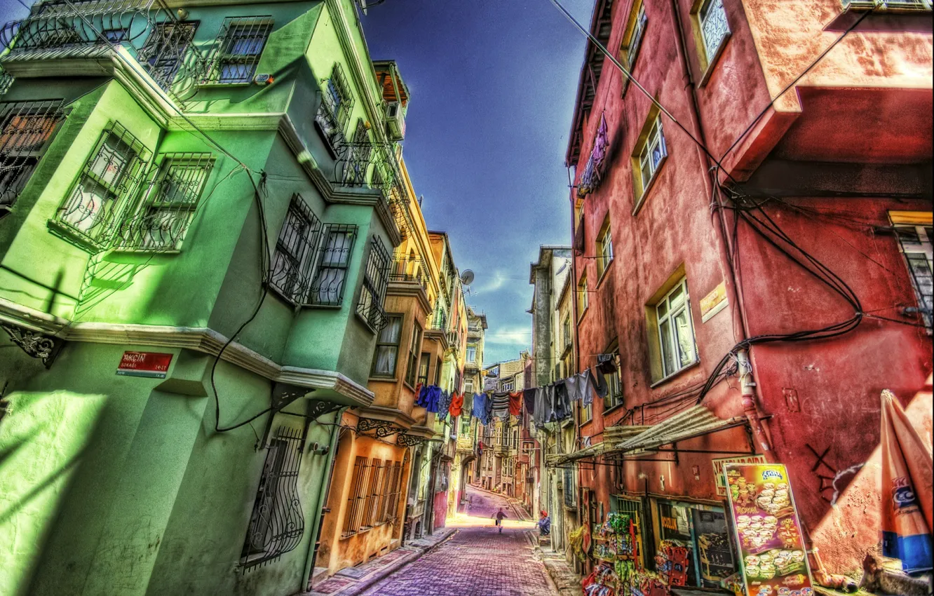 Фото обои HDR, Улочка, Здания, Стамбул, Турция, Street, Istanbul, Turkey