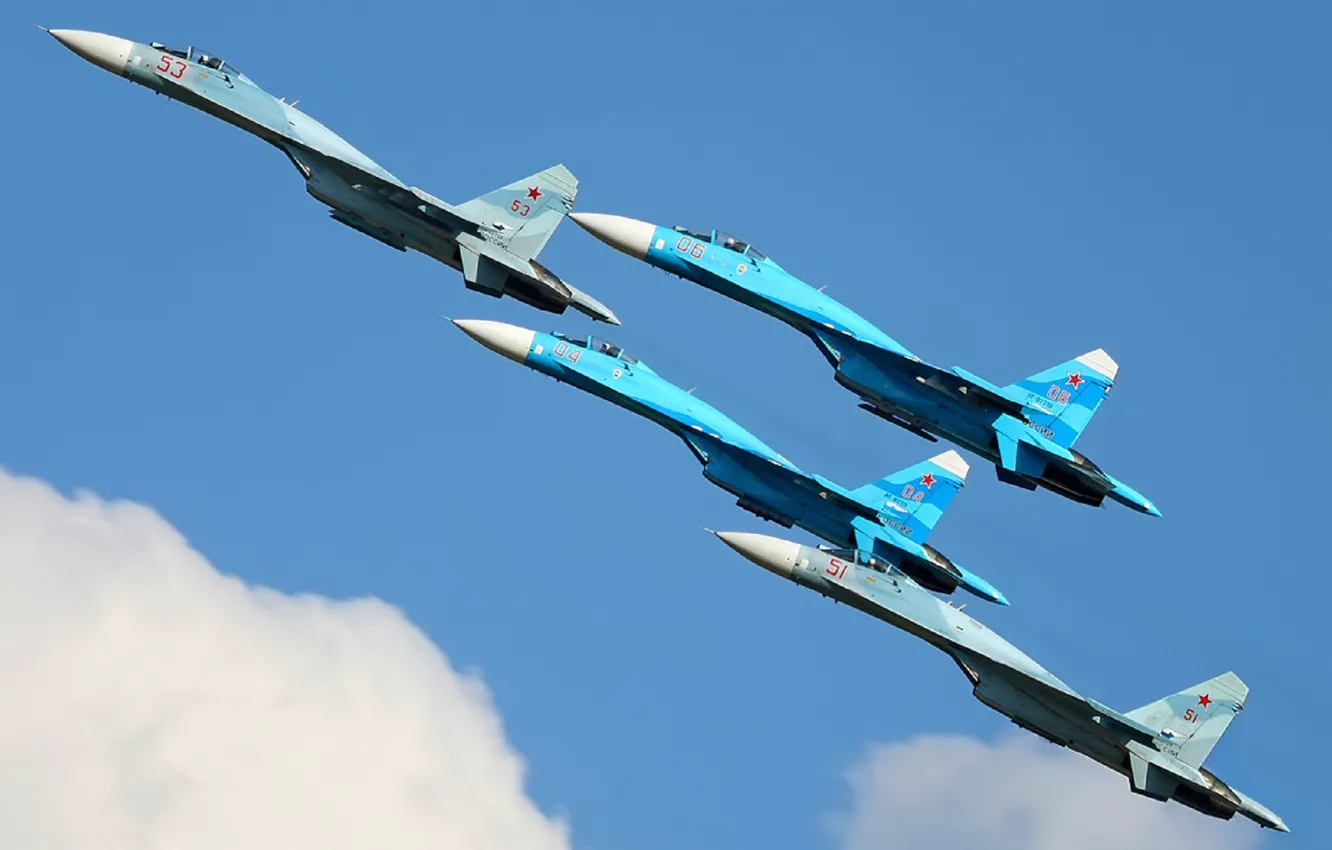 Фото обои истребители, полёт, Су-27, Сухой
