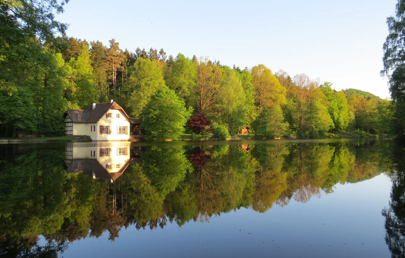 Фото обои осень, отражения, деревья, озеро, дом, colors, house, trees