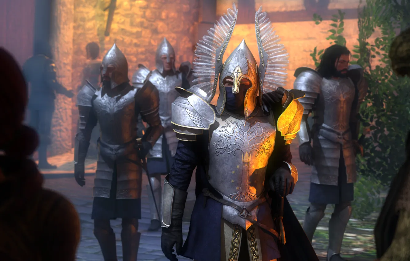 Фото обои солдаты, шлем, броня, Lord of the Rings, Soldiers of Gondor