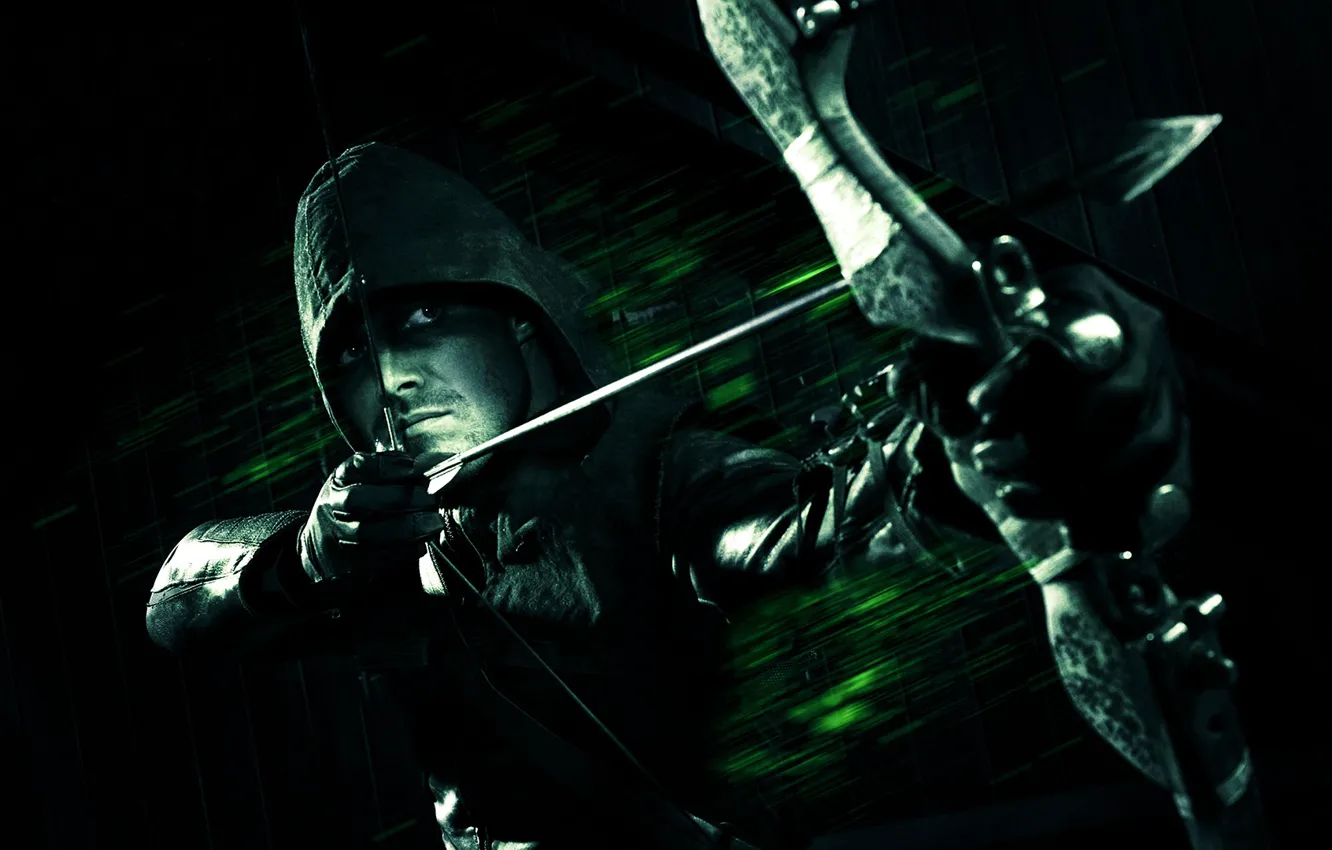 Фото обои фон, лук, капюшон, перчатки, лучник, комикс, Green Arrow, Arrow
