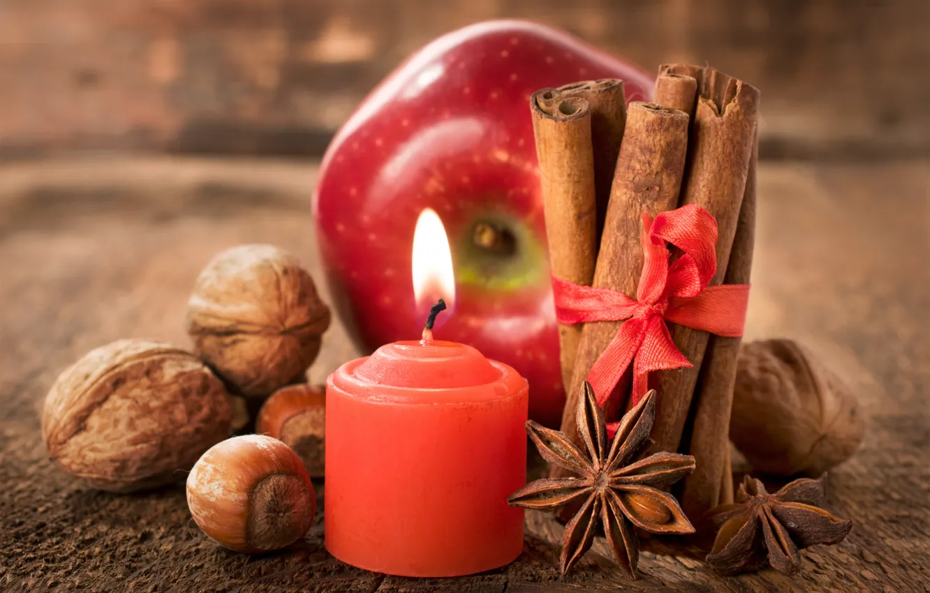 Фото обои праздник, apple, яблоко, свечи, Новый Год, Рождество, Happy New Year, Merry Christmas