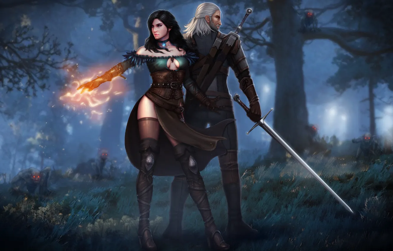 Фото обои Воин, Fantasy, Art, The Witcher, Фантастика, Геральт, Illustration, Witcher