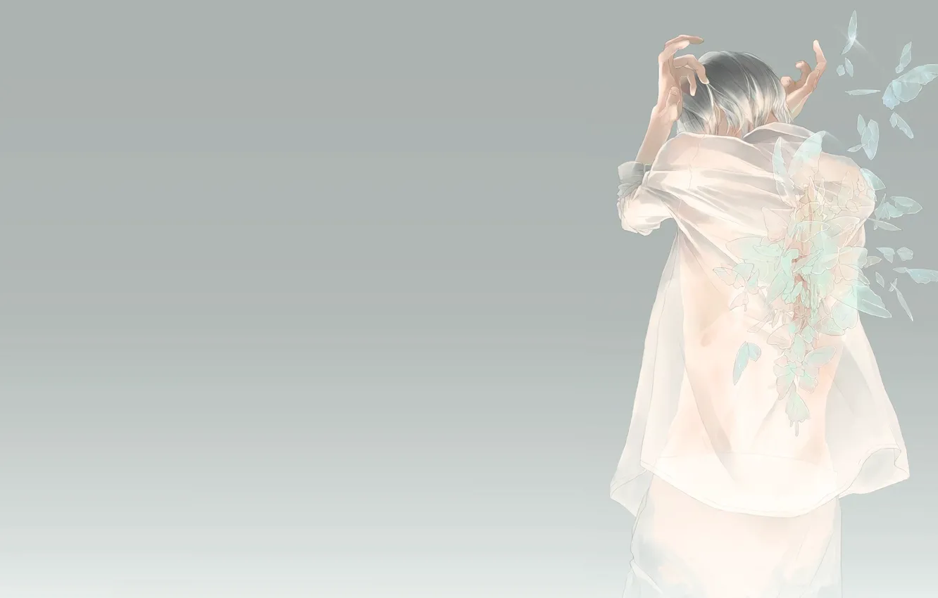 Фото обои настроение, бабочка, аниме, арт, парень, нежно