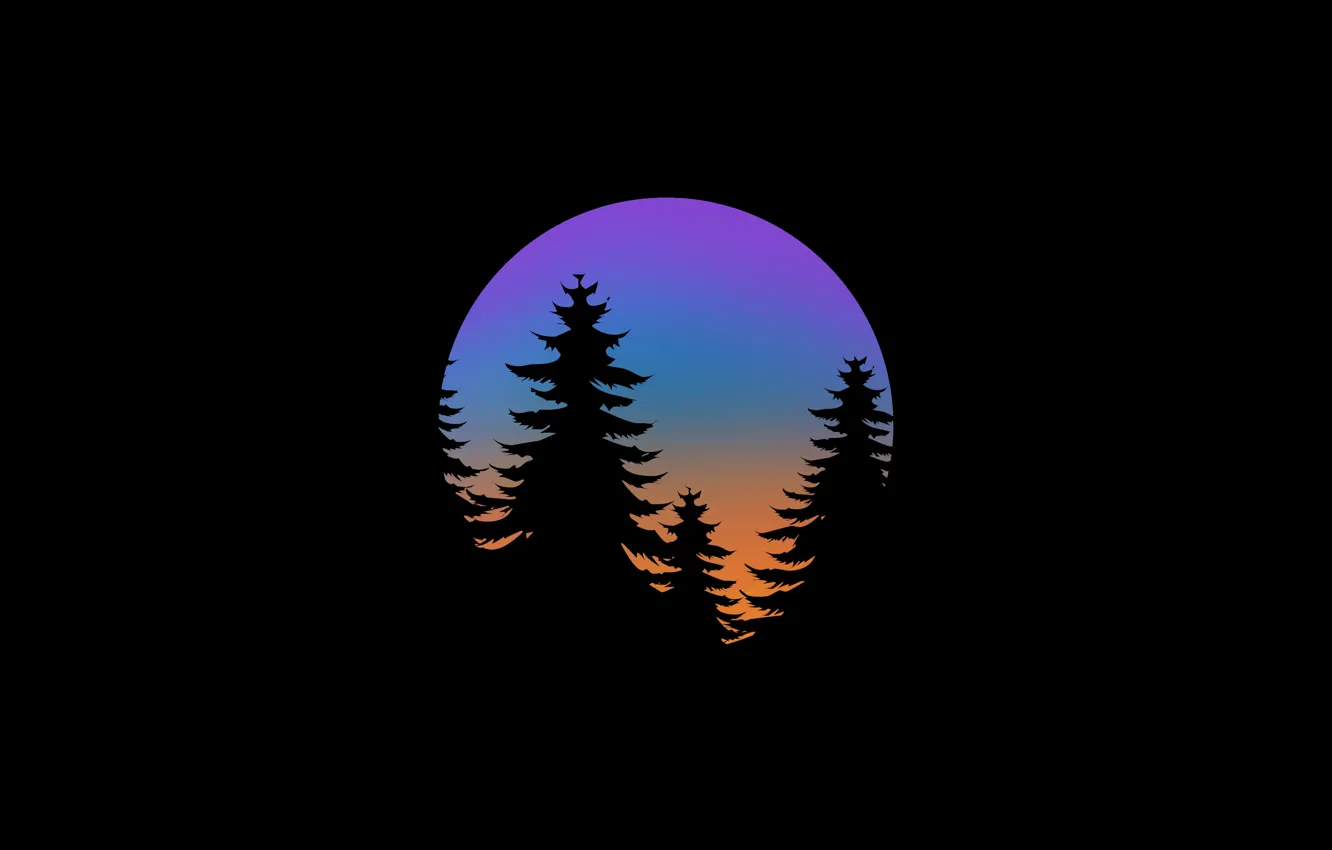 Фото обои лес, луна, минимализм, векторная графика