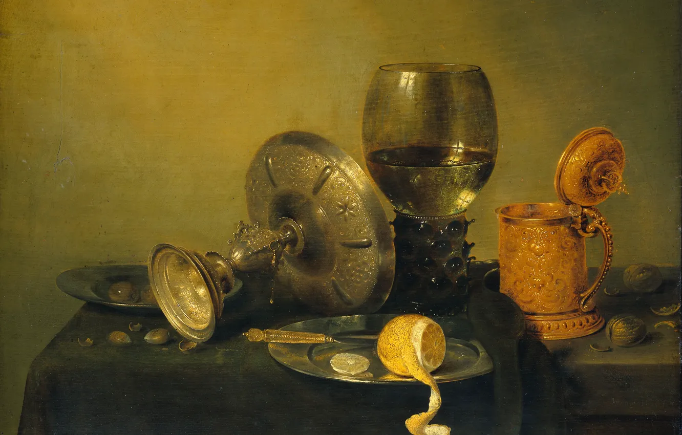 Фото обои лимон, картина, Натюрморт, кубок, Виллем Клас Хеда