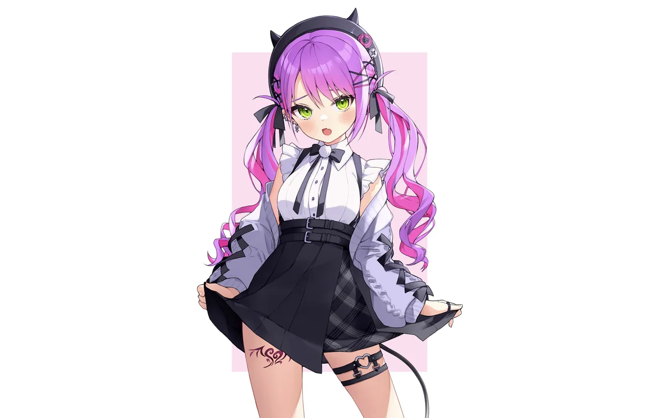 Фото обои girl, pink hair, long hair, anime, beautiful, twintails, pretty, tattoo