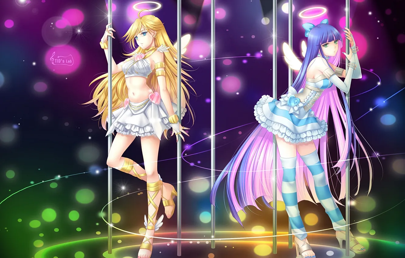 Фото обои крылья, аниме, арт, нимб, panty, panty and stocking with garterbelt, tidsean, stocking. девушки
