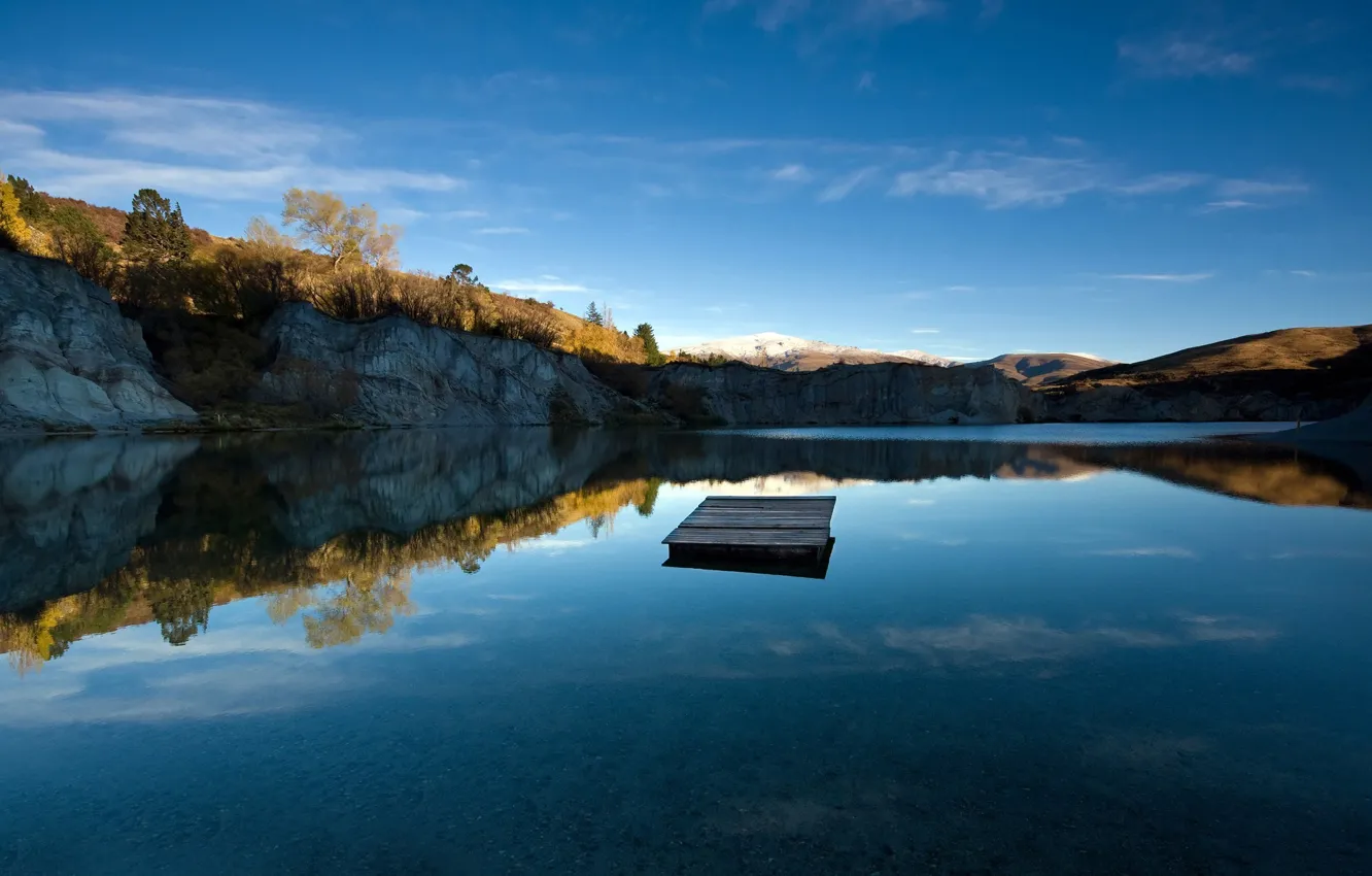 Фото обои небо, озеро, Новая Зеландия, кристальная чистота, рябь на воде, Blue Lake Jetty