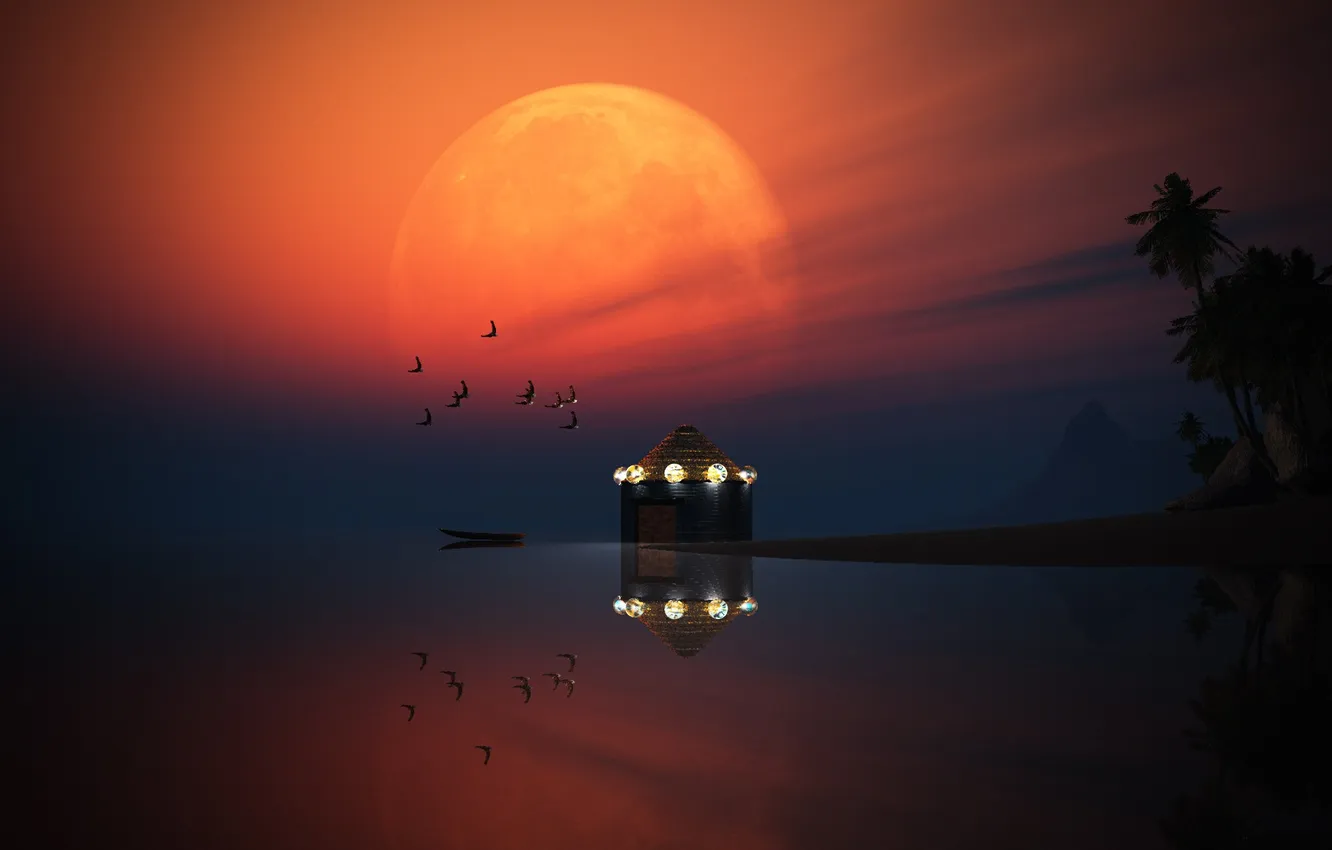 Фото обои отражение, фонари, компьютерный дизайн