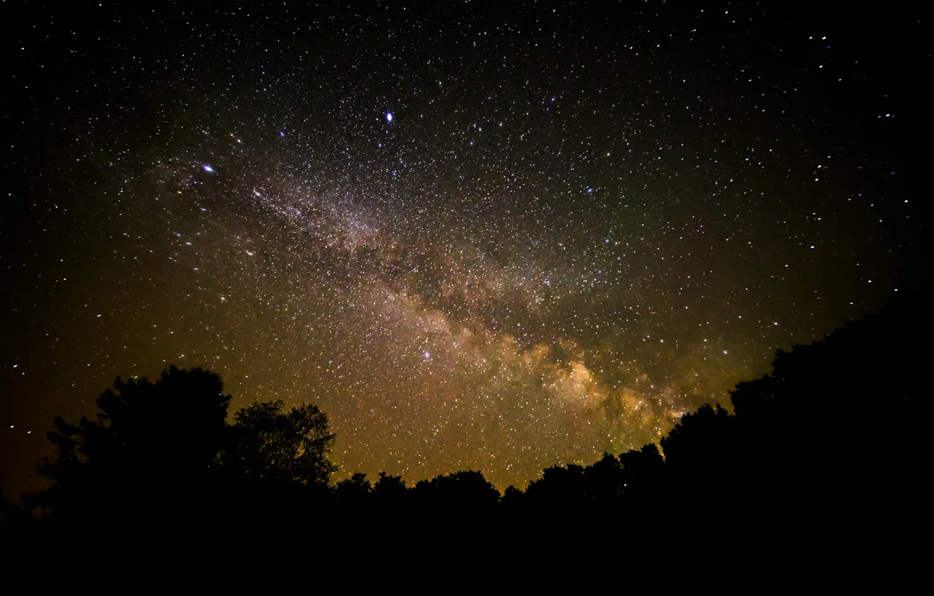 Фото обои космос, звезды, ночь, пространство, тени, млечный путь, силуэты