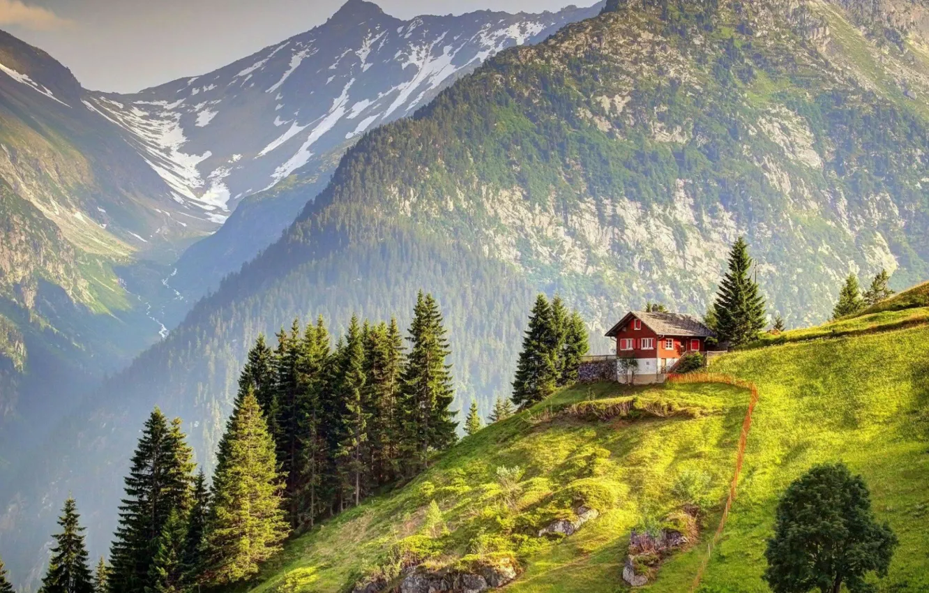 Фото обои House, Nature, Landscape, Switzerland, Mountains, Alps