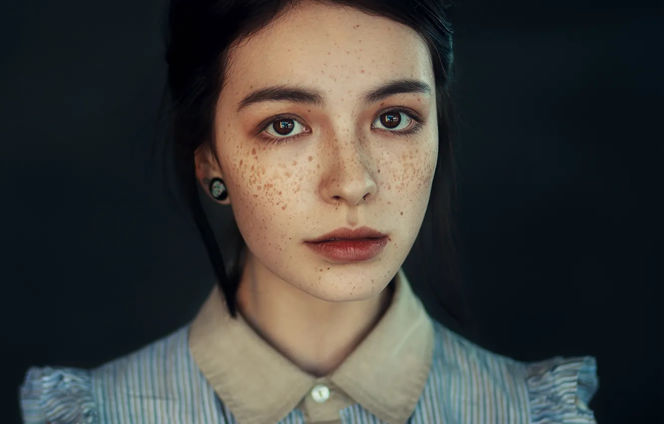 Фото обои Girl, Beauty, View, Face, Lips, Hair, Freckles, Astana