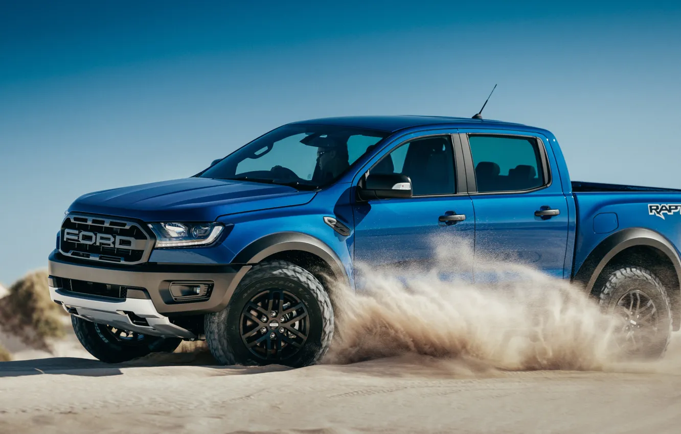 Фото обои песок, Ford, Raptor, пикап, Ranger, 2019