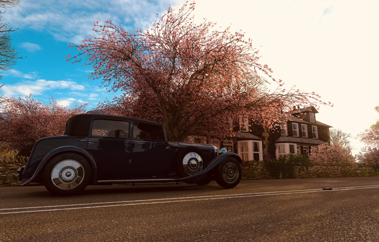 Фото обои HDR, Bentley, House, Clouds, Sky, Tree, Sun, Street