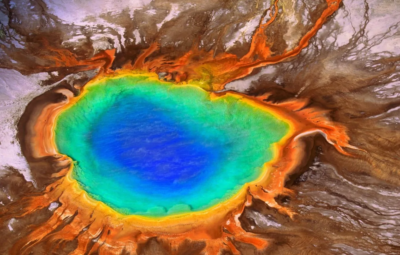 Фото обои Grand, nature, spring, Yellowstone National Park, prismatic