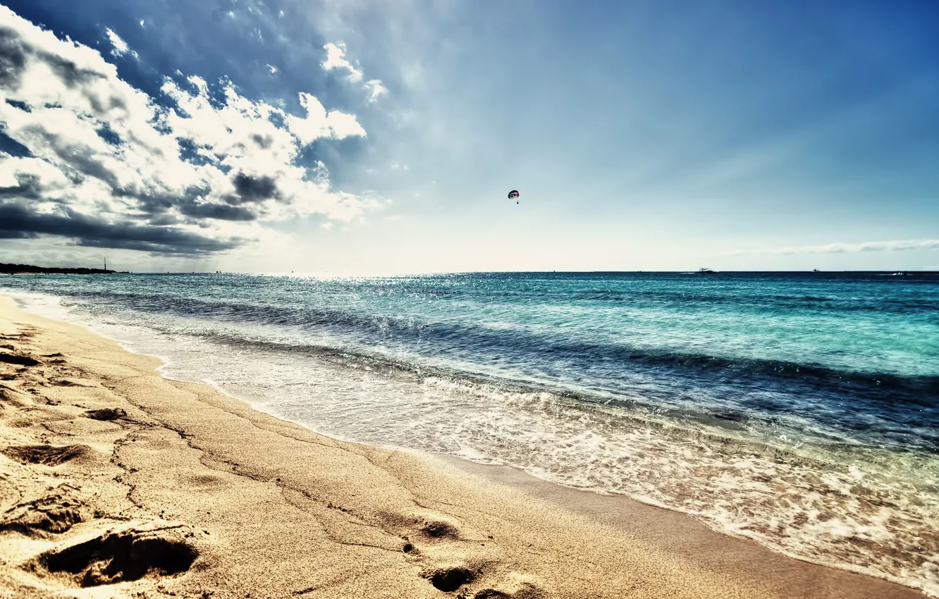 Фото обои море, волны, пляж, лето, небо, солнце, пейзаж, природа