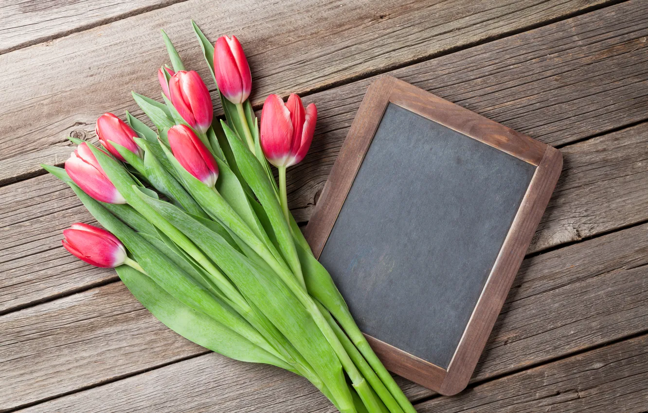 Фото обои цветы, букет, тюльпаны, red, wood, flowers, tulips, открытка