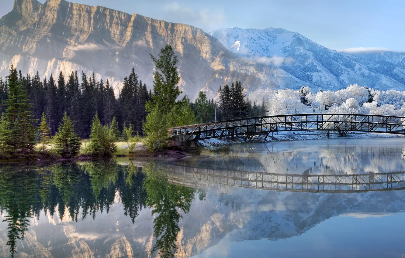 Фото обои зима, лето, мост, противоположность