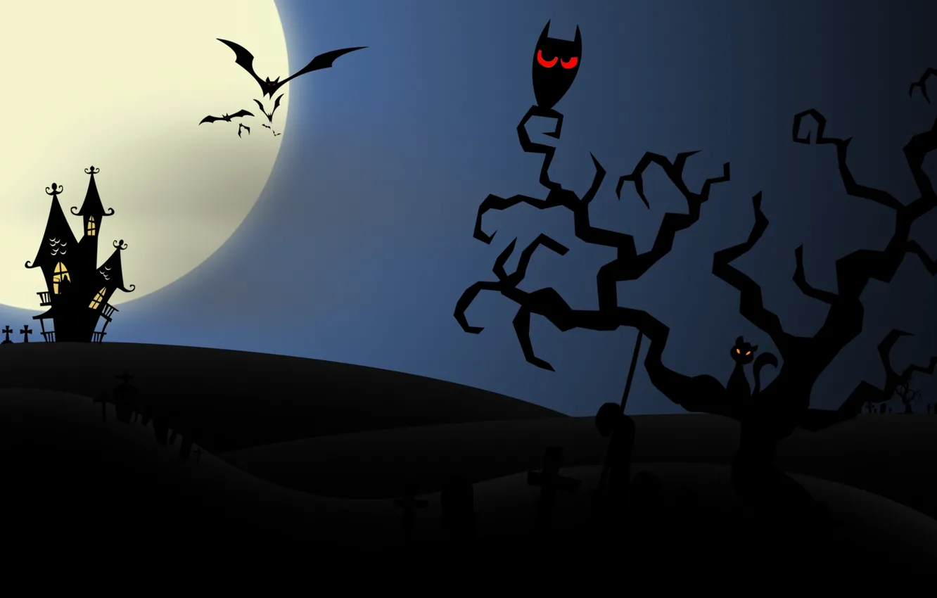 Фото обои сова, дома, ужас, horror, Хэллоуин, house, страшно, летучие мыши
