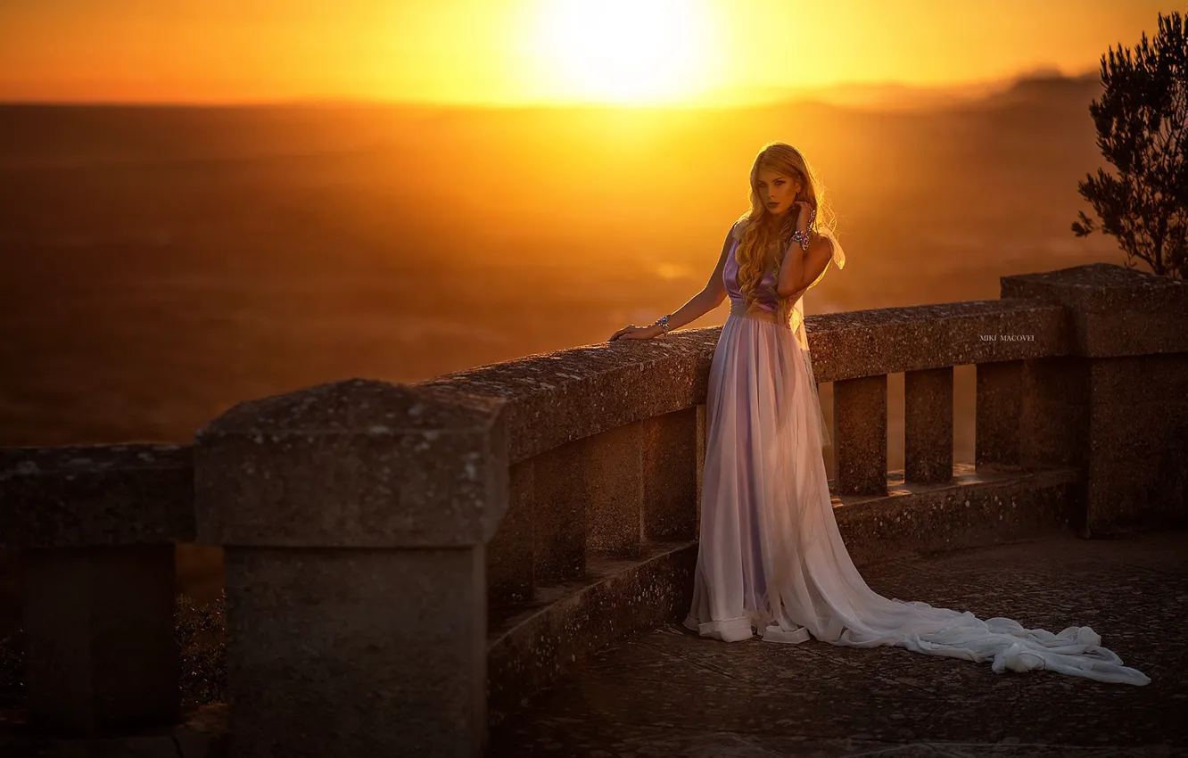 Фото обои girl, long hair, dress, photo, sunset, photographer, blue eyes, model